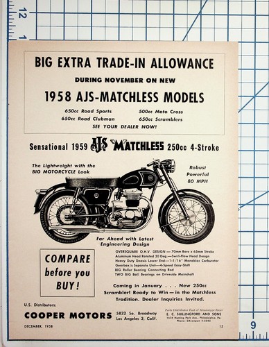 1958 ajs matchless motorcycle - matchless,